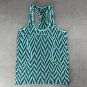 Lululemon Run Swiftly Tech Racerback Tank Top Heathered Green Tropics print Sz 8